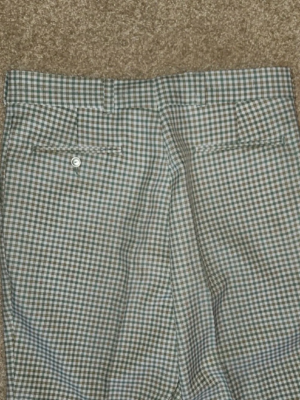 Custom Made Size W34xL33 Mens Green and Tan Vintage Plaid Flare Bottom Pants